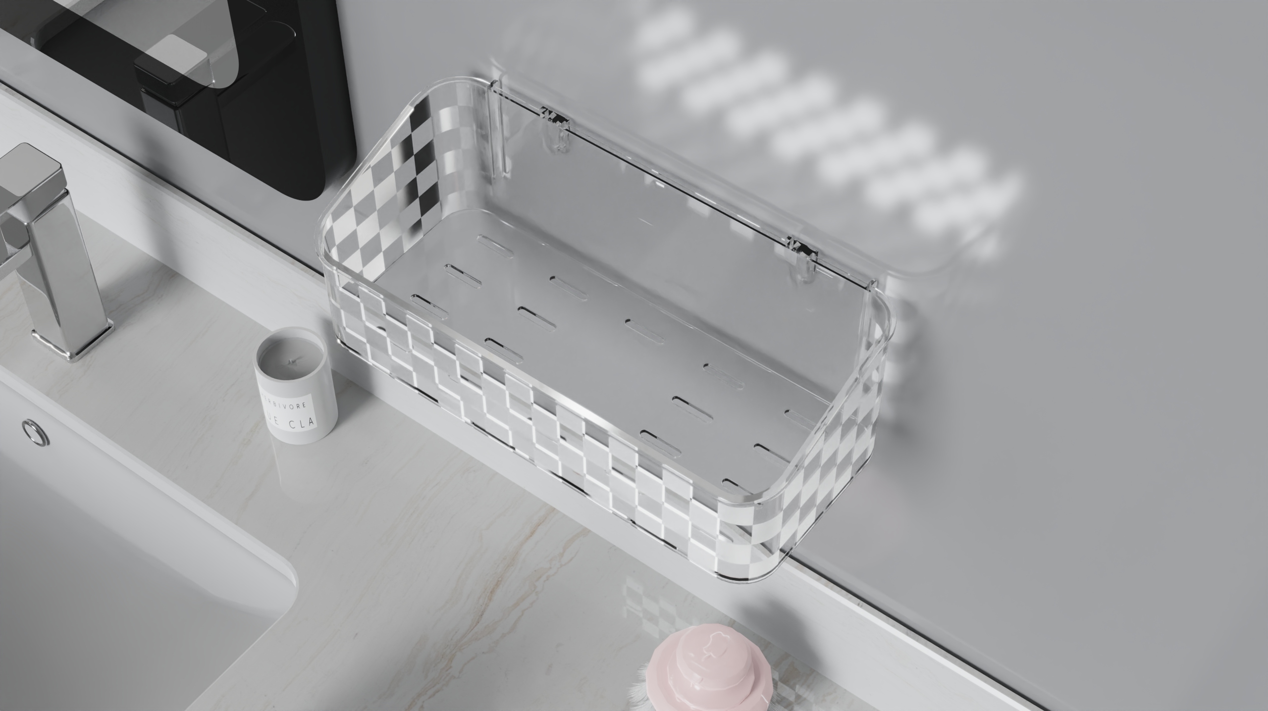 Suction Cup Storage Rack，Bathroom glass shelf ，Wall-mounted storage box，a hook，