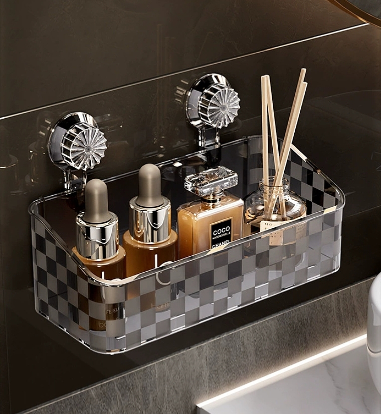 Suction Cup Storage Rack，Bathroom glass shelf ，Wall-mounted storage box，a hook，
