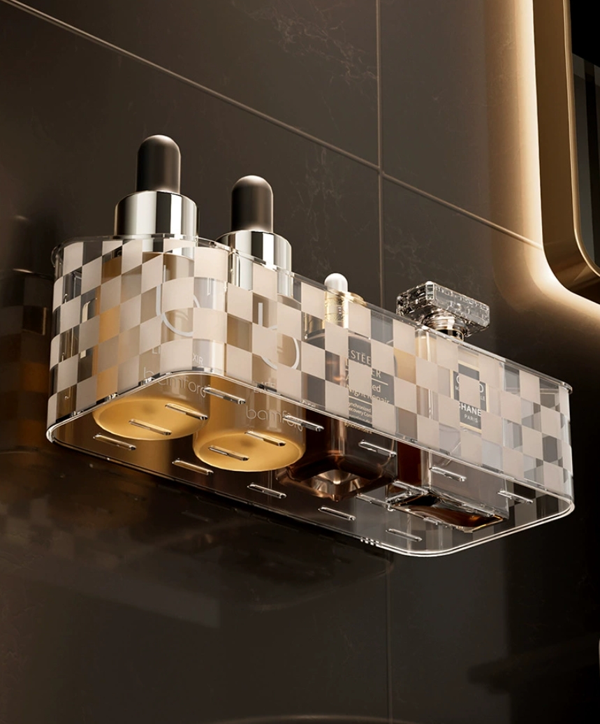 Suction Cup Storage Rack，Bathroom glass shelf ，Wall-mounted storage box，a hook，