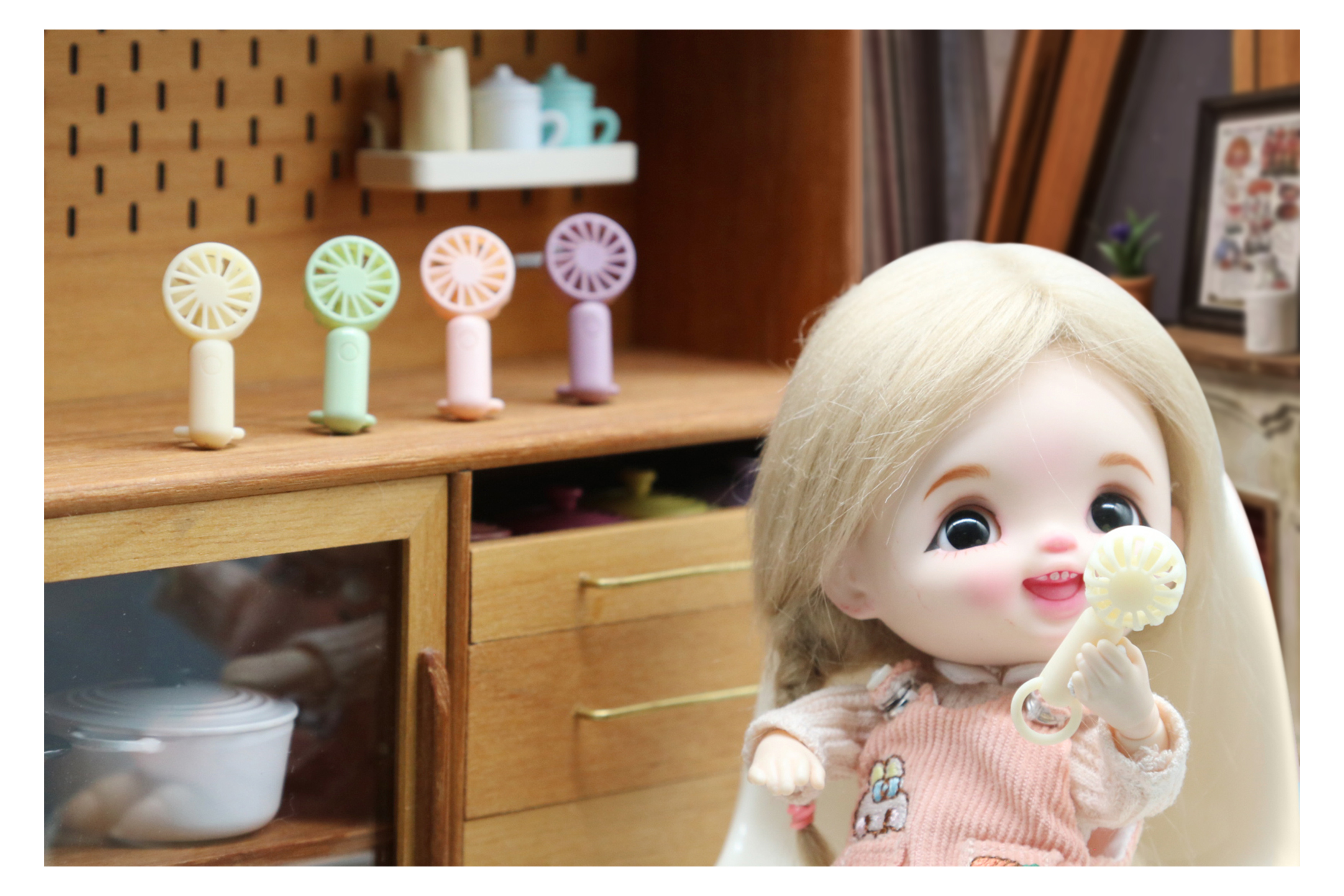 Doll House，dollhouse，Handheld fan，Miniature model，Handmade，fingertip，