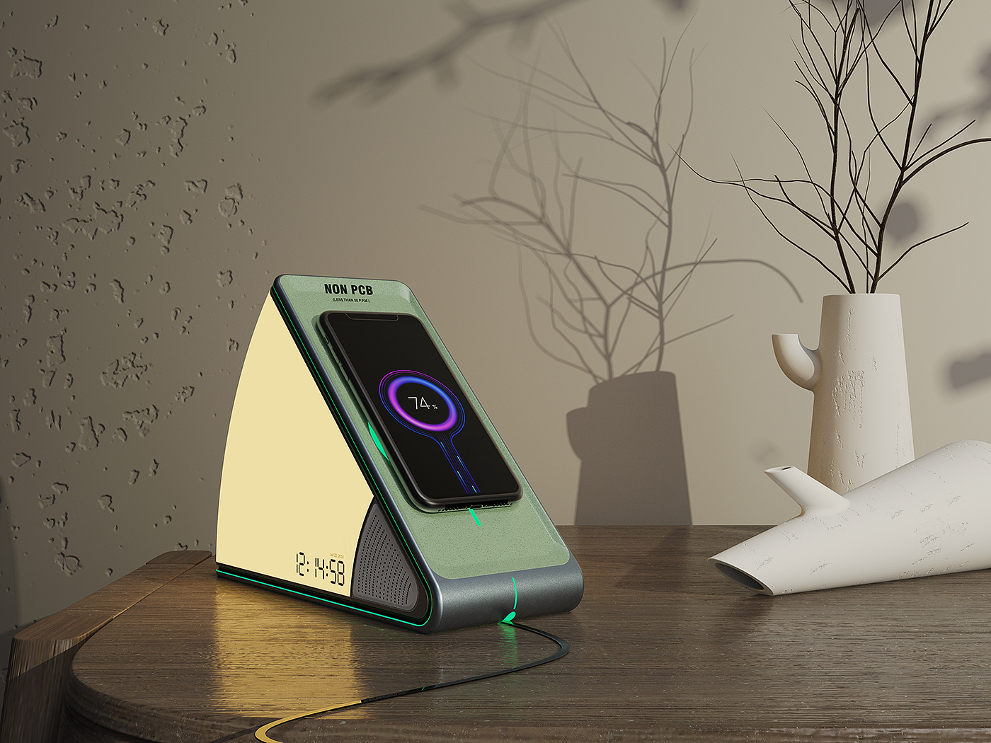 intelligent household appliances; wireless charging lamp design; emotional design，