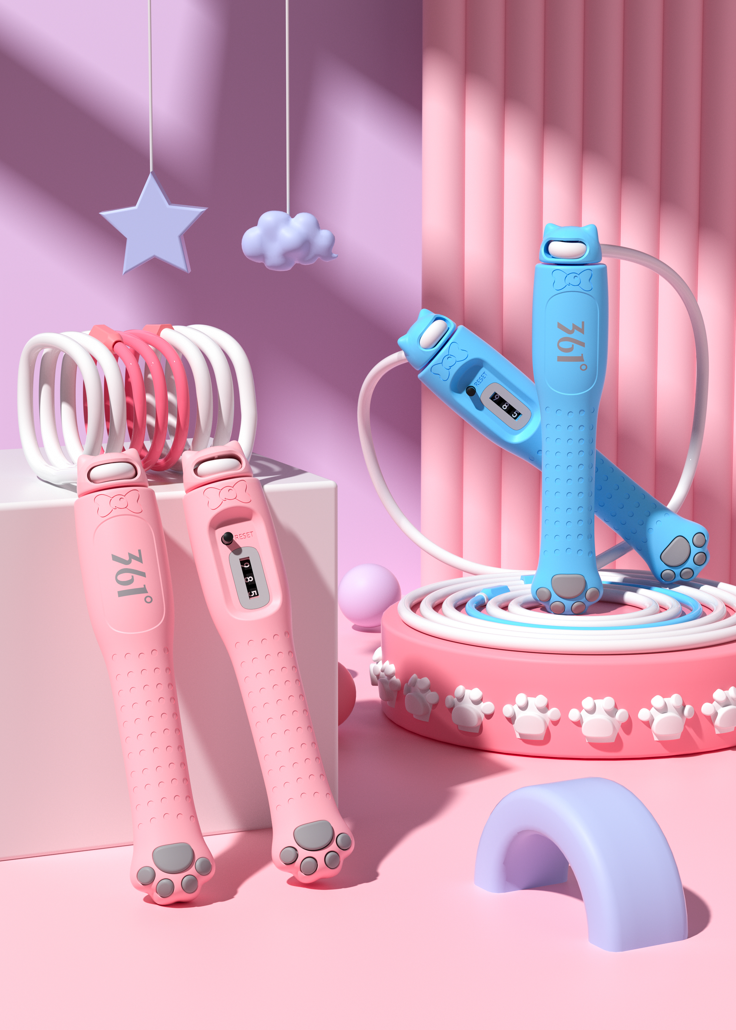 Product modeling，Product rendering，c4d，oc，3d，online retailers，skipping rope，three-dimensional，