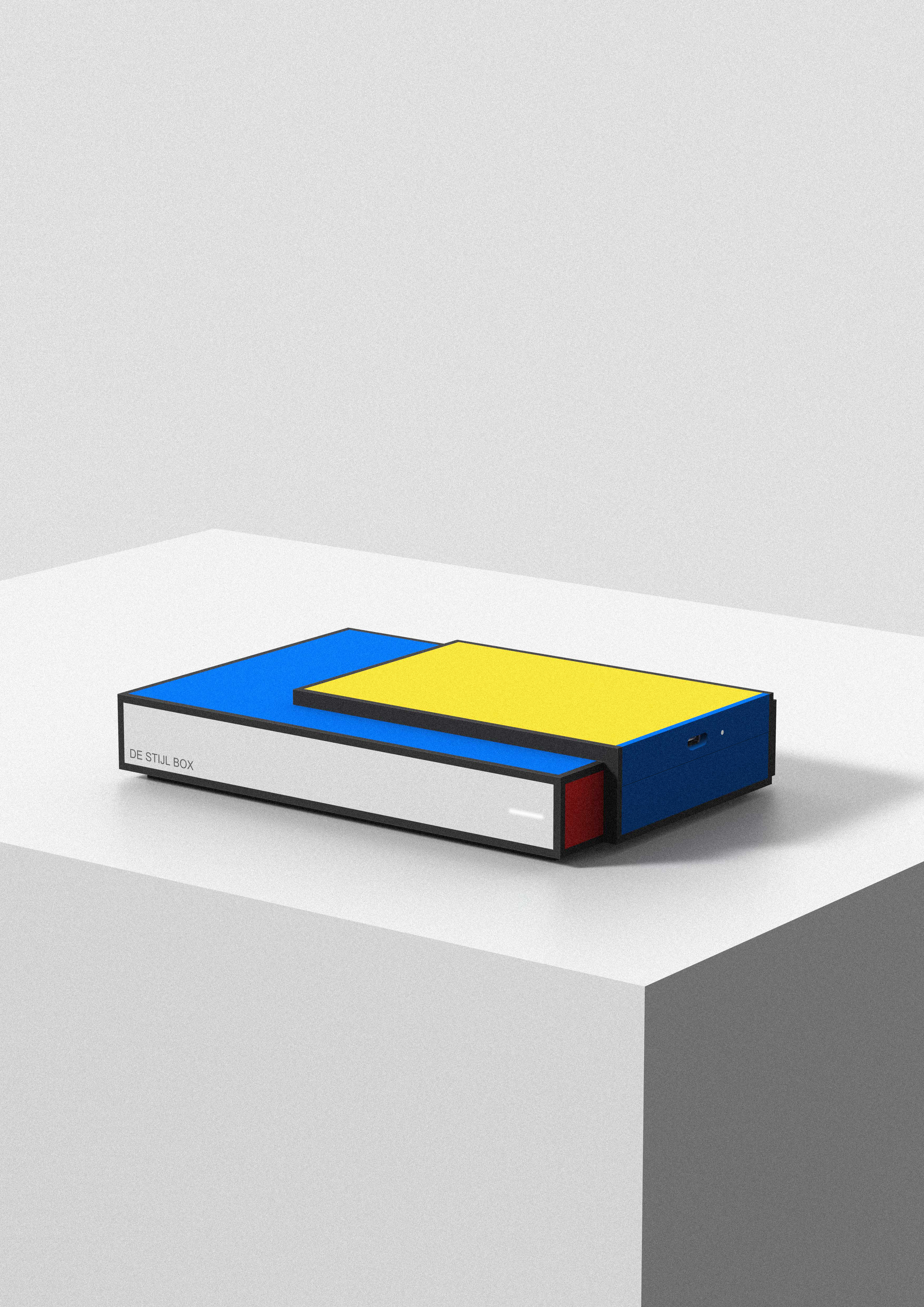 Set top box，Box，Hard disk，Mondrian，Style school，Red yellow blue，block，concise，