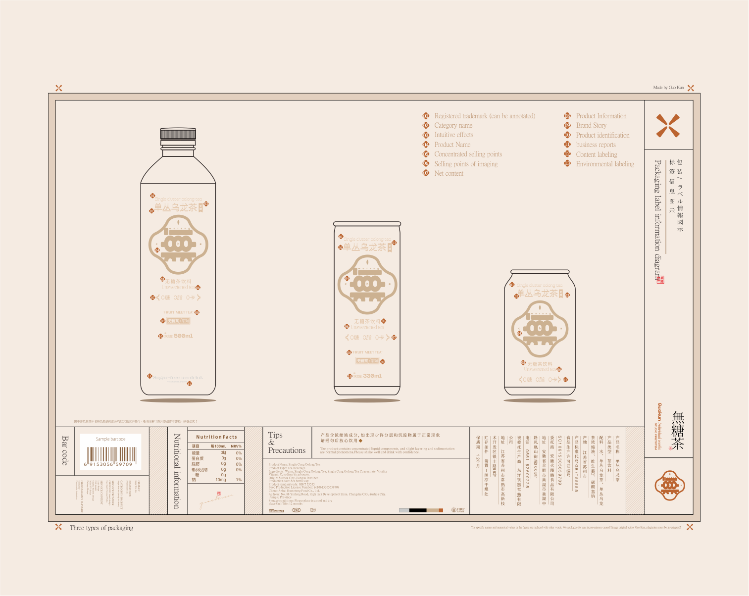 Sugar-free Tea Packaging Design，Hefei is fruiting，Guo Kun's personal works，Tea packaging design，Canned Sugar Free Tea Design，Product design，Sugar-free tea packaging case design，Sugar-free Tea Brand Design，