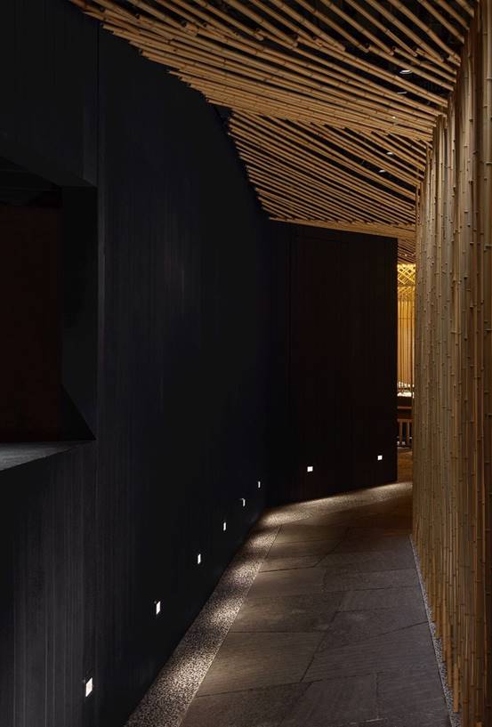 Bamboo theme，Japanese cuisine，Dining environment，Japanese courtyard，Japanese style，Bamboo series，inspiration，Interior design，Sushi，screen，lighting，Freehand brushwork，natural，