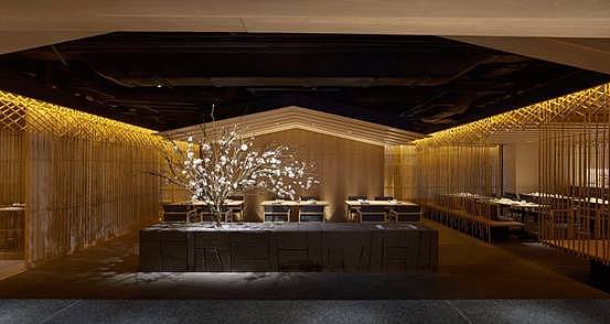 Bamboo theme，Japanese cuisine，Dining environment，Japanese courtyard，Japanese style，Bamboo series，inspiration，Interior design，Sushi，screen，lighting，Freehand brushwork，natural，