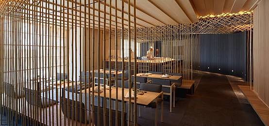 Bamboo theme，Japanese cuisine，Dining environment，Japanese courtyard，Japanese style，Bamboo series，inspiration，Interior design，Sushi，screen，lighting，Freehand brushwork，natural，