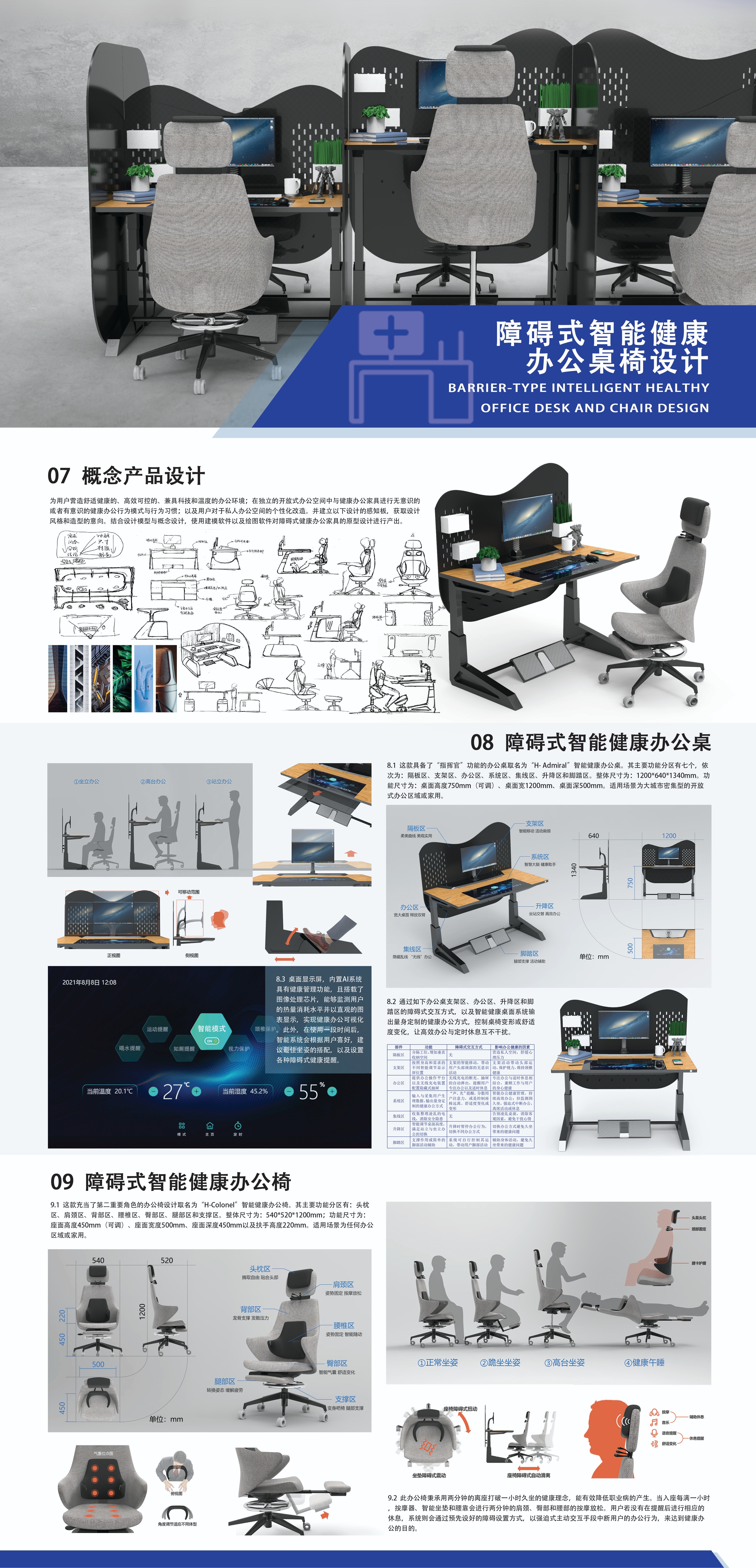 Barrier Design，Office furniture ，Office desk and chair，Intelligent office，unconscious behavior，