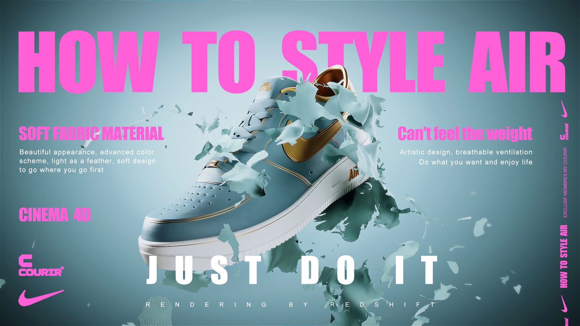 Redshift，shoes，motion，Product animation，Color matching，Typesetting，Product animation，Render，