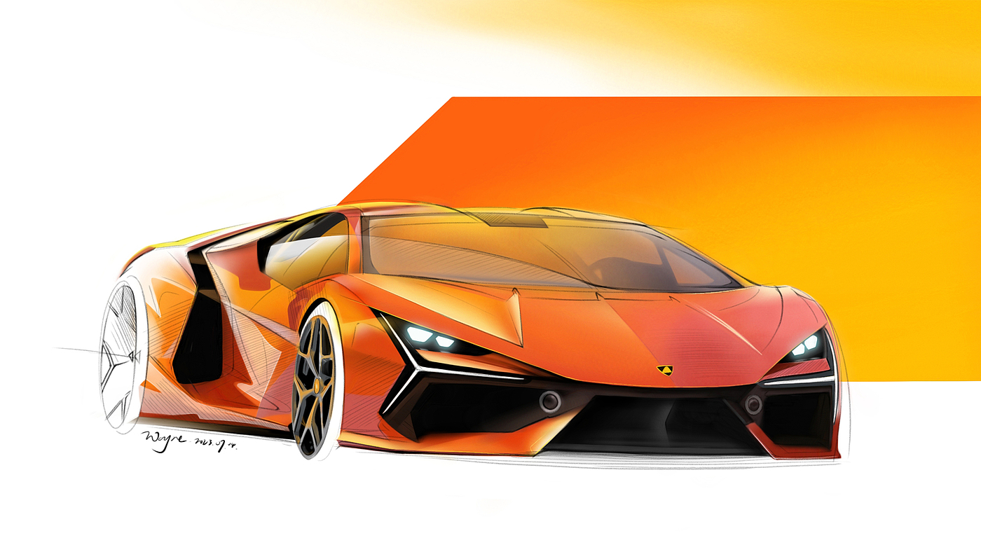 Hand drawn car，Hand drawn industrial design，