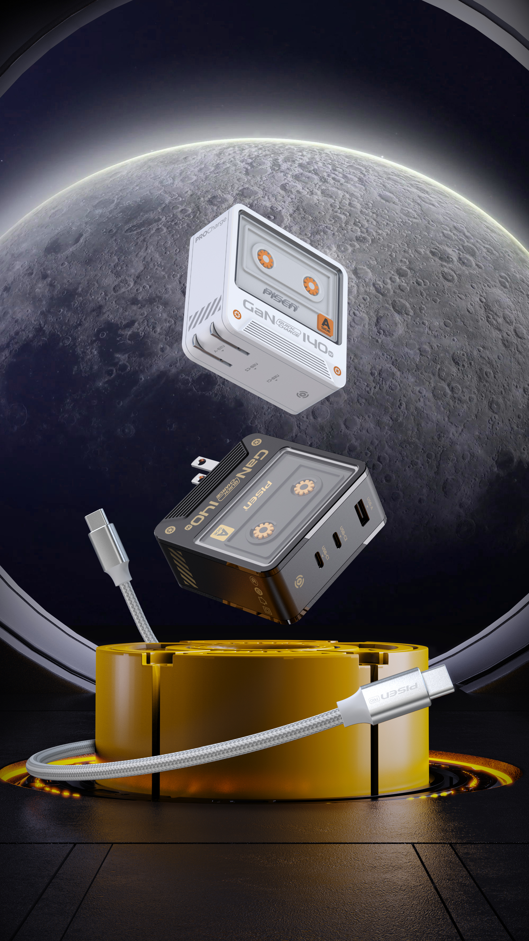 3C digital，Gallium nitride charger，Retro style，