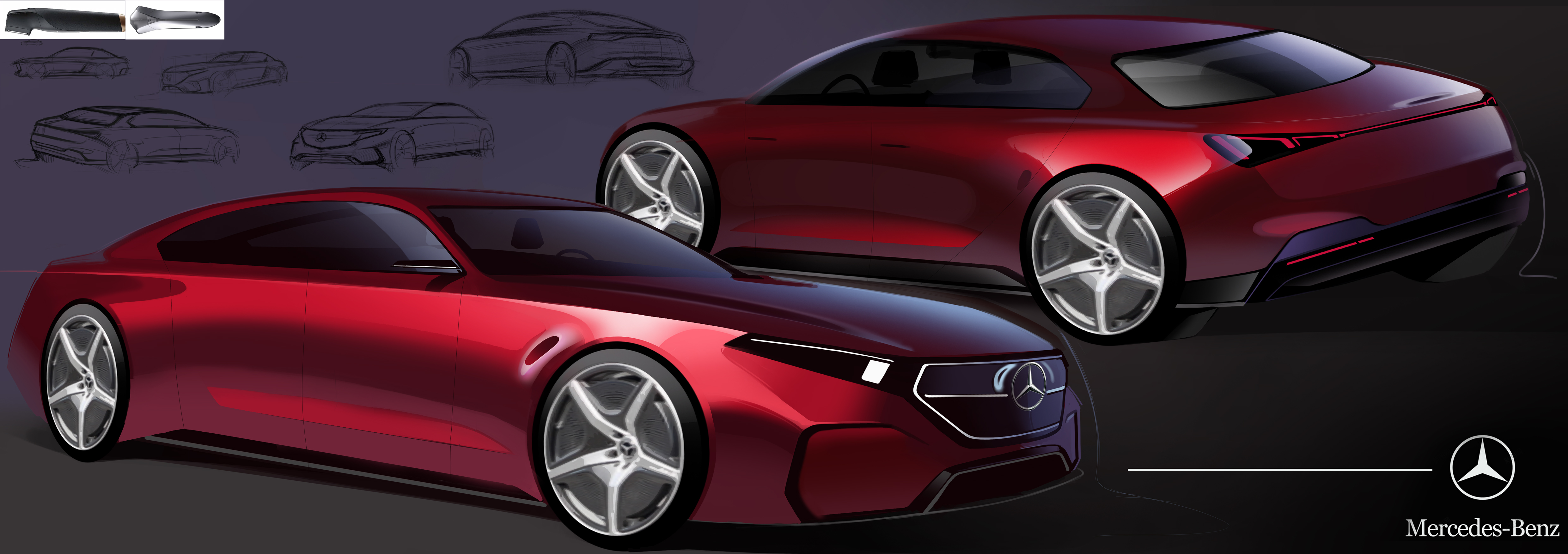 Automobile design，industrial design，Two-bit rendering，Automobile exterior decoration design，Hand drawn，product design，