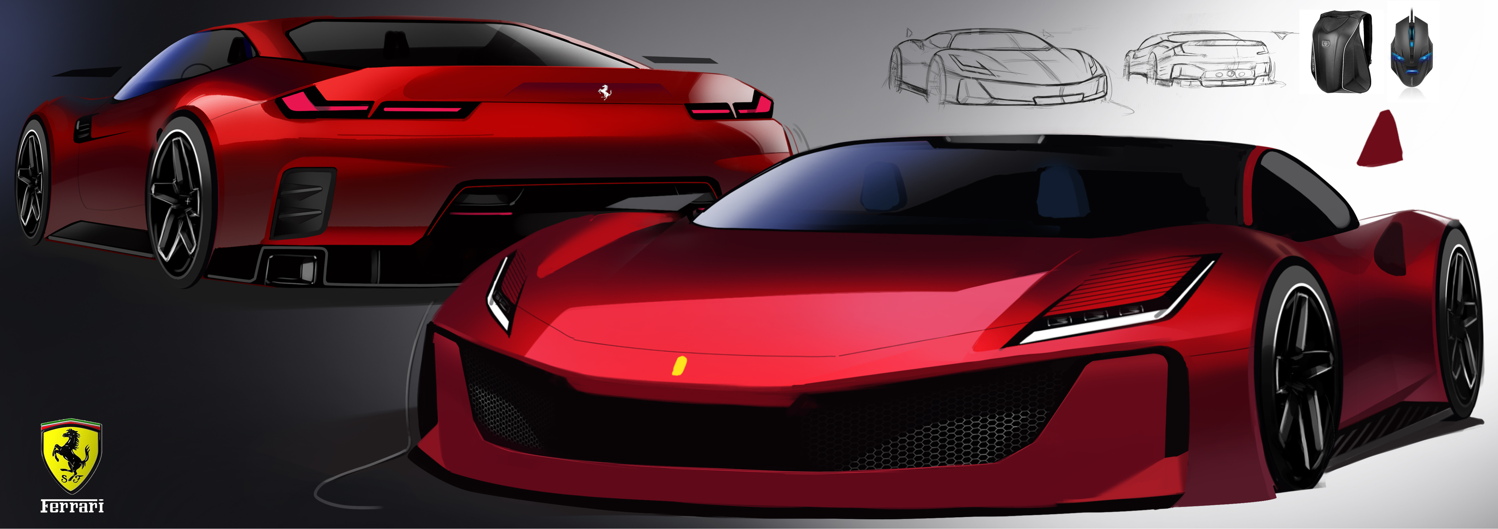 Automobile design，industrial design，Two-bit rendering，Automobile exterior decoration design，Hand drawn，product design，