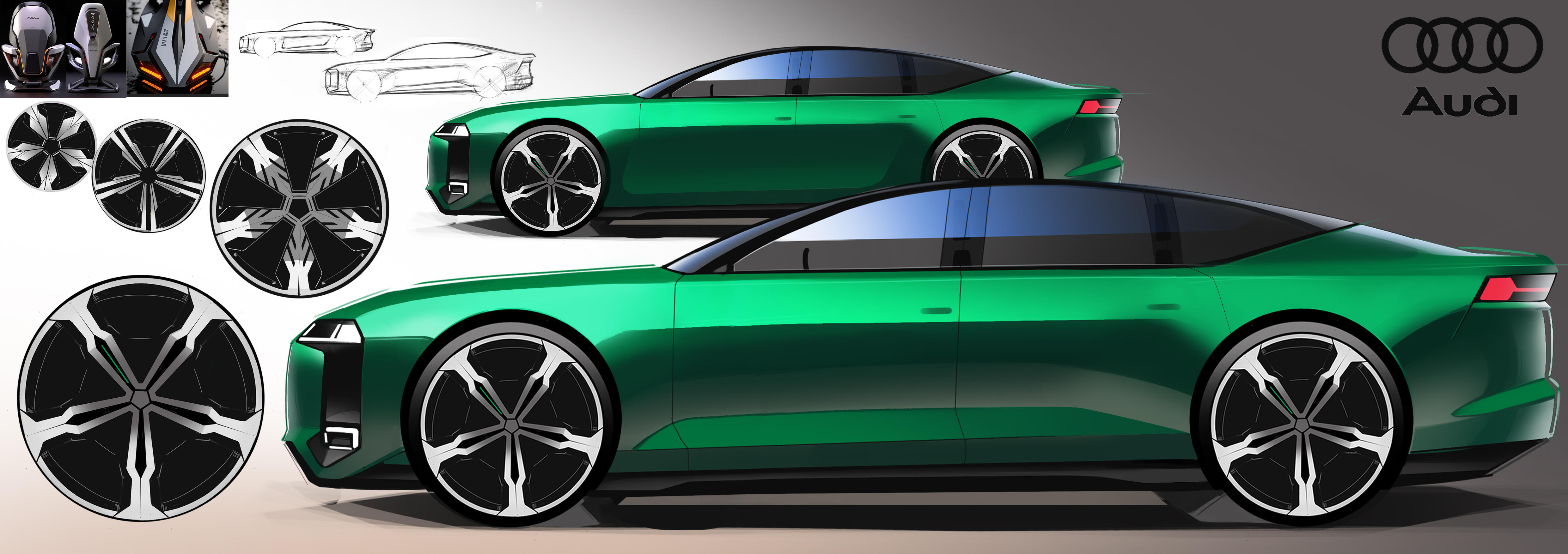 Automobile design，industrial design，Two-bit rendering，Automobile exterior decoration design，Hand drawn，product design，