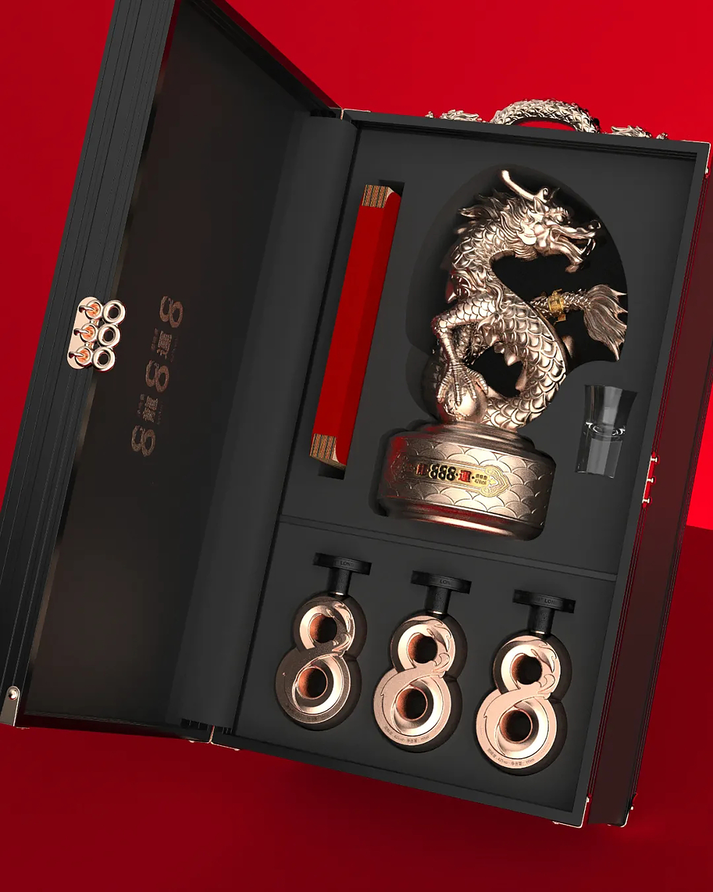 Year of the Dragon Zodiac，Chinese Zodiac Lunar New Year，Dragon Ornaments，Longyun 888，Small wine，Wine bottle design，Wine Box Design，Yihong Creation，