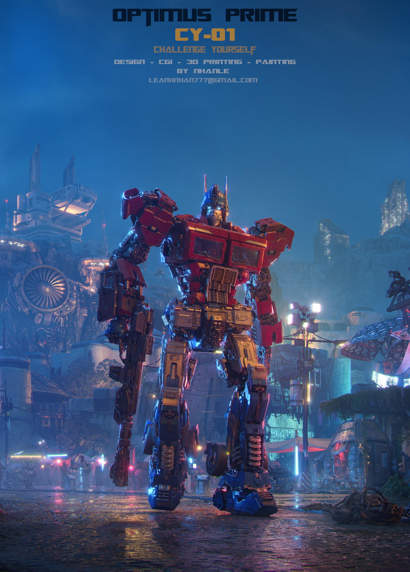 flexible，cgi，3d，Optimus prime，Transformers，skyreach pillar，