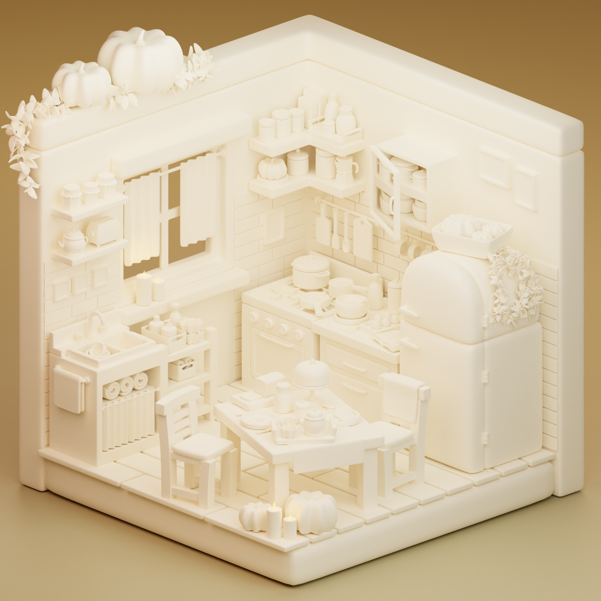 Interior design，kitchen，warm，Miniature model，