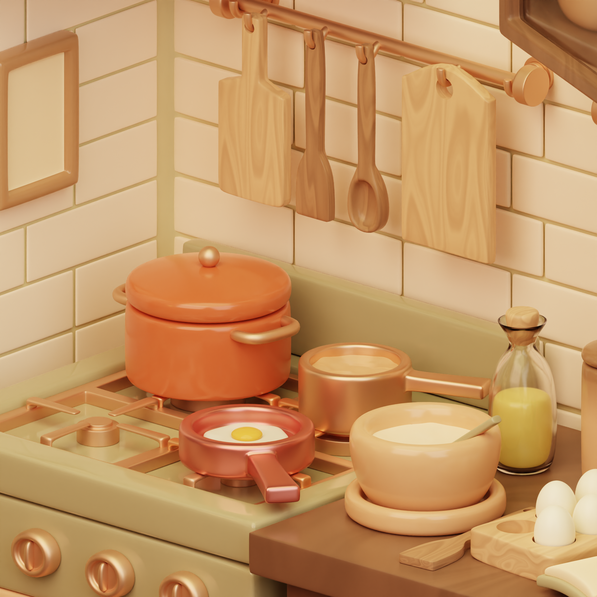 Interior design，kitchen，warm，Miniature model，