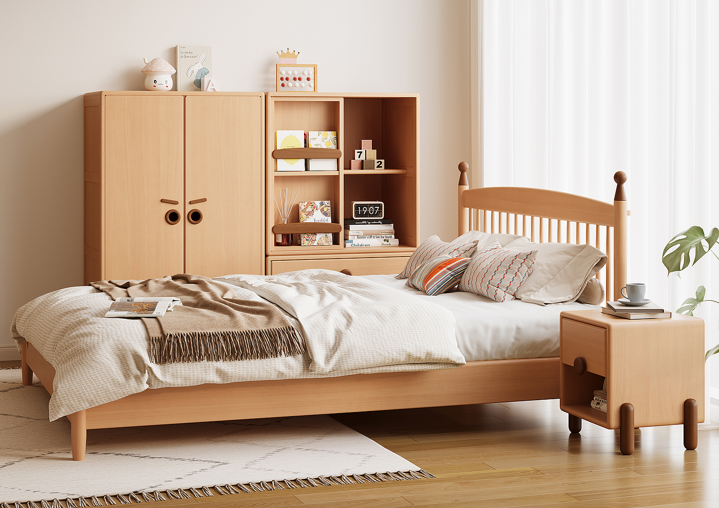 木制家具，儿童家居，实木，温莎床，儿童床，