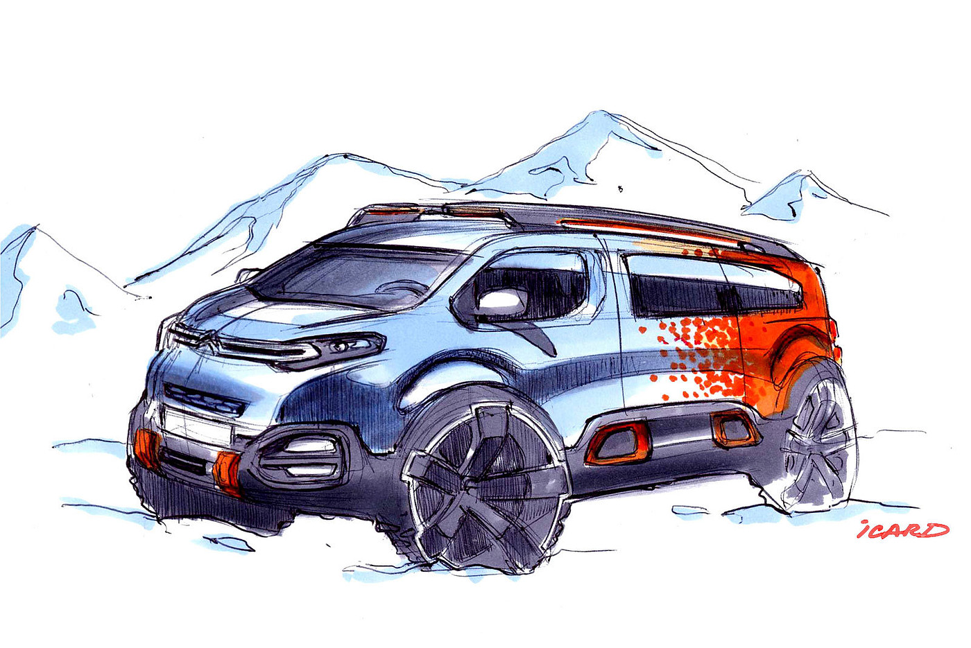 industrial design，product design，Citroen，Concept hand drawing，automobile，mpv，