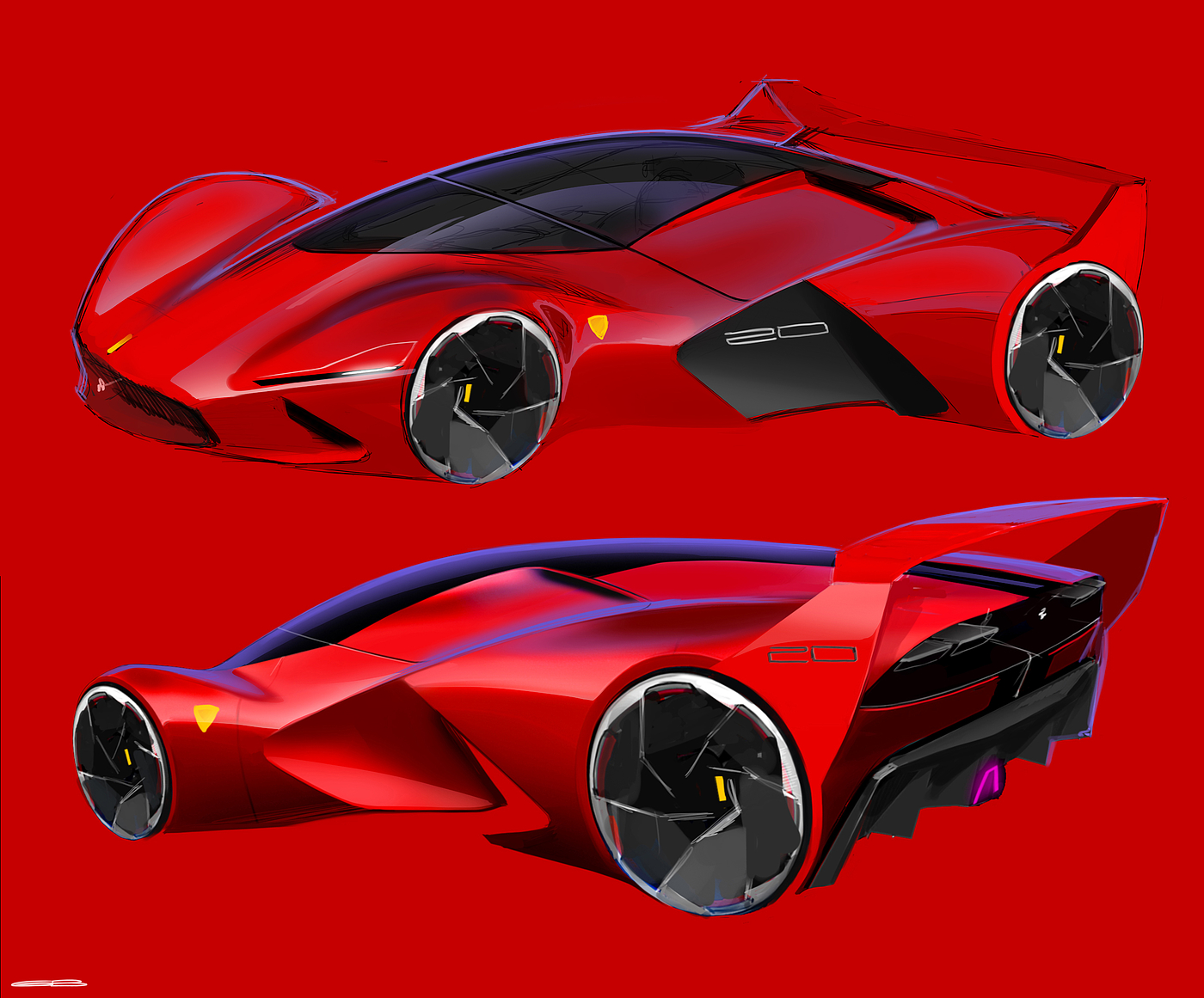 Sketch Drawing，Digital Illustration，Concept car，Automobile design，Ubee ，