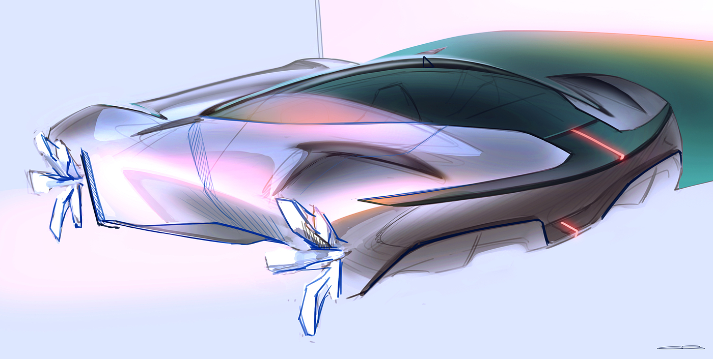 Sketch Drawing，Digital Illustration，Concept car，Automobile design，Ubee ，