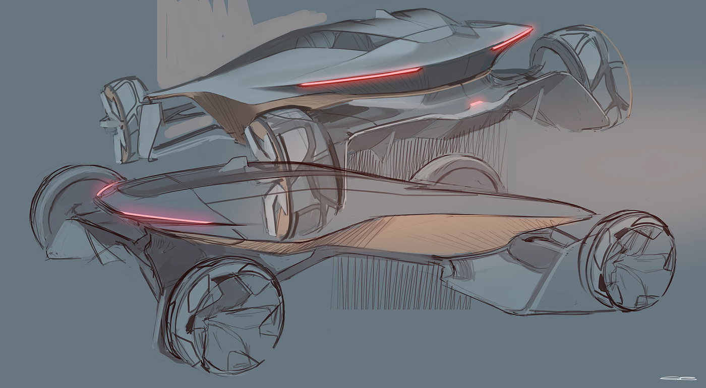 Sketch Drawing，Digital Illustration，Concept car，Automobile design，Ubee ，