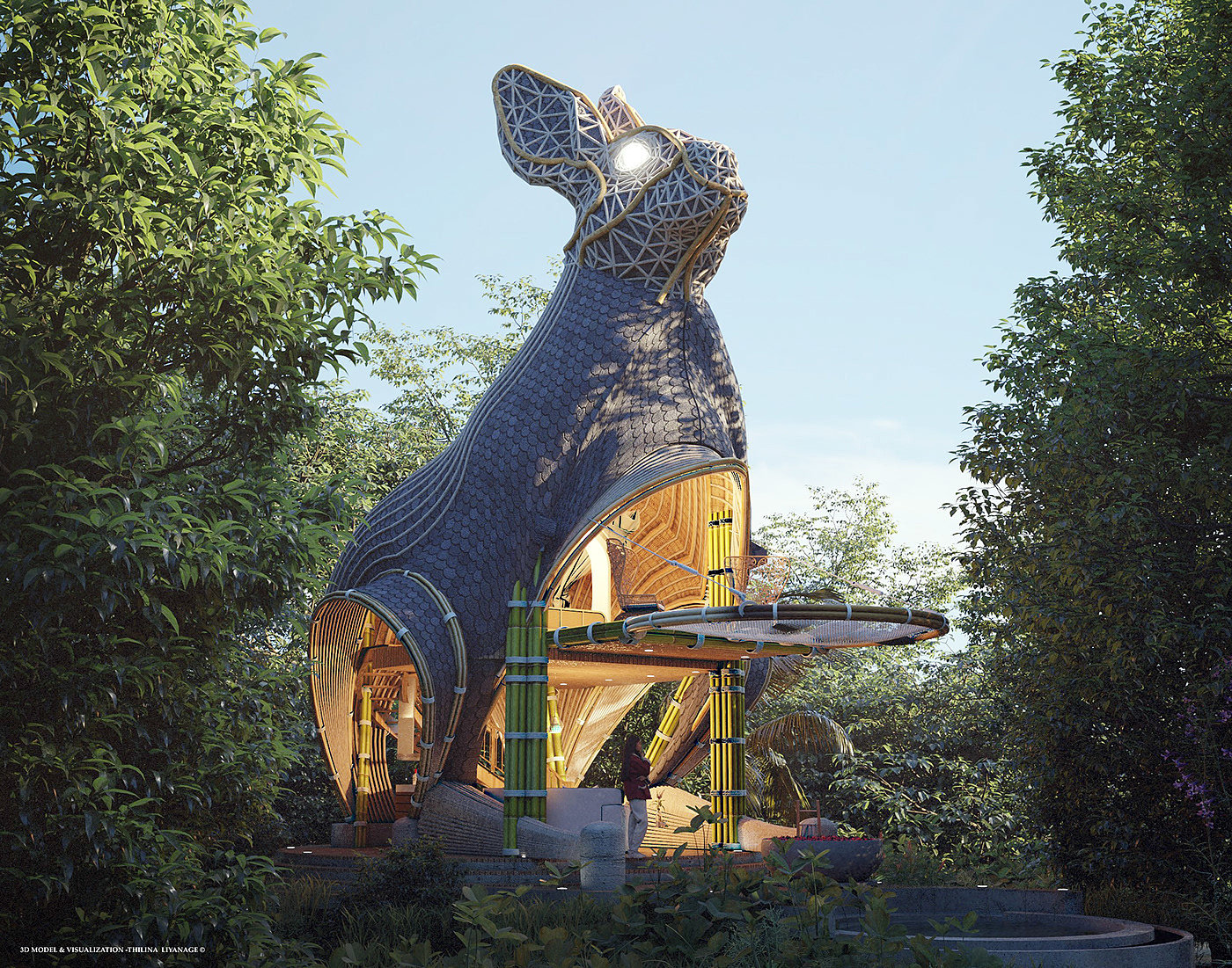 Forest Bamboo Cabin，环境设计，建筑设计，森林小屋，兔子，动物形象，