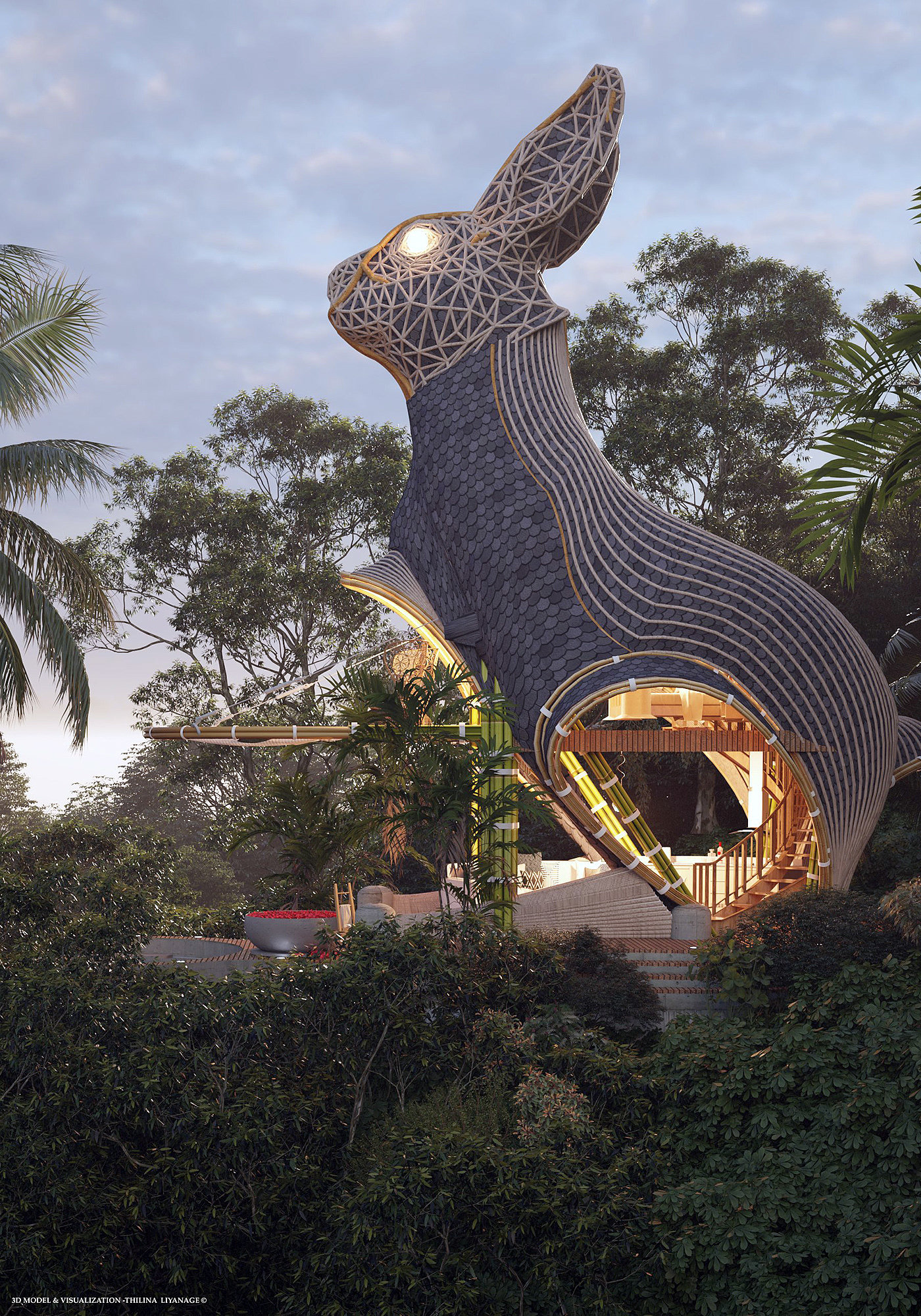 Forest Bamboo Cabin，环境设计，建筑设计，森林小屋，兔子，动物形象，