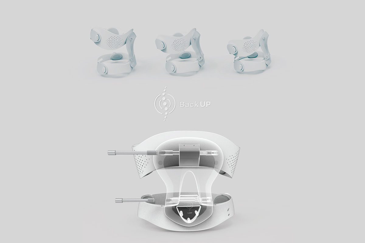 apparatus，patient，rehabilitation，medical care，spine，BackUP，white，