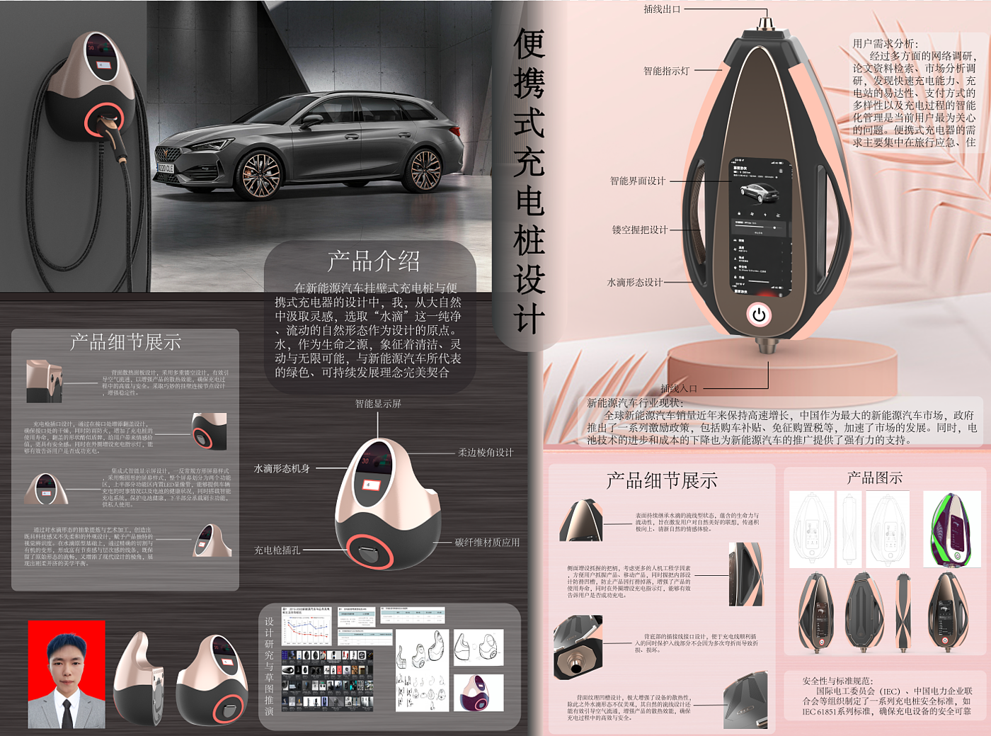 Charging pile design，portable，Wall mounted，New energy vehicle，