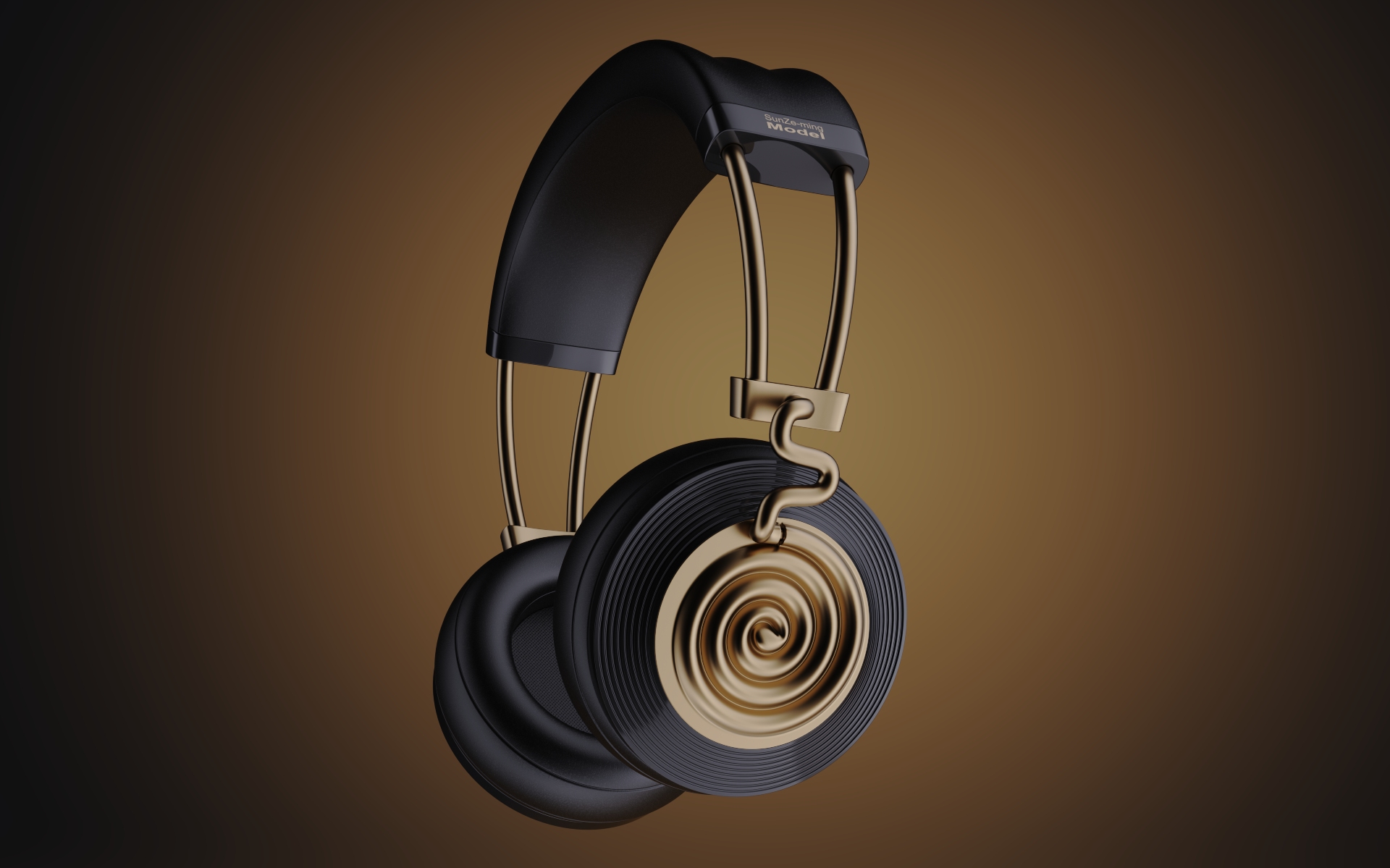 Bluetooth headset, vinyl record, record player, retro design，