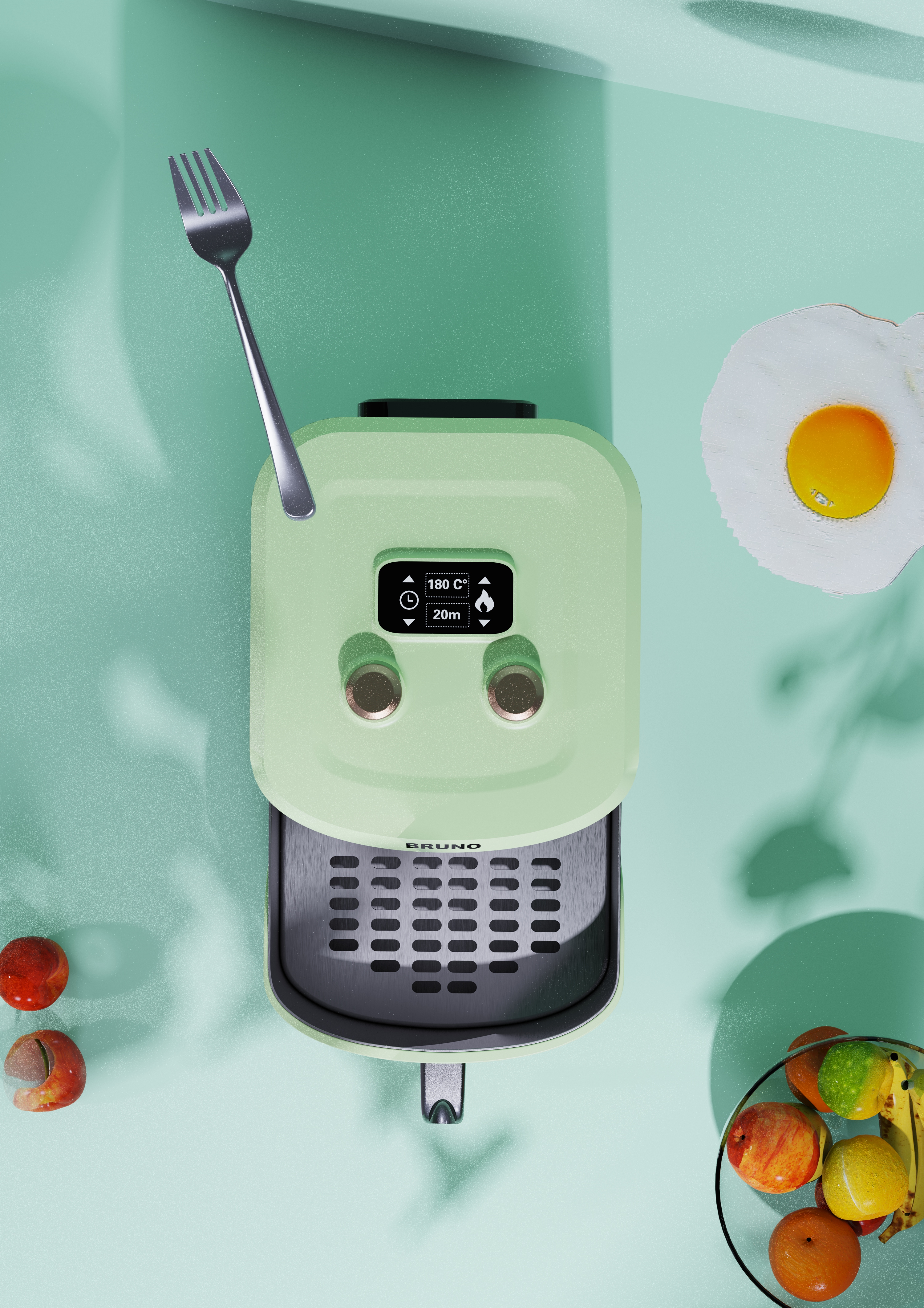 product design，Household appliances，Home appliance design，Air fryer，Product rendering，industrial design，Kitchenware，