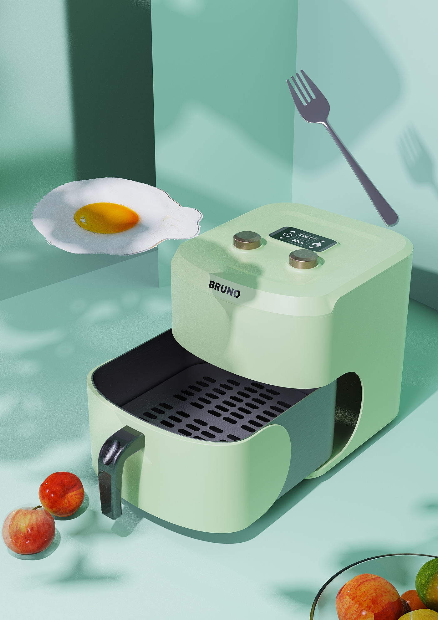 product design，Household appliances，Home appliance design，Air fryer，Product rendering，industrial design，Kitchenware，