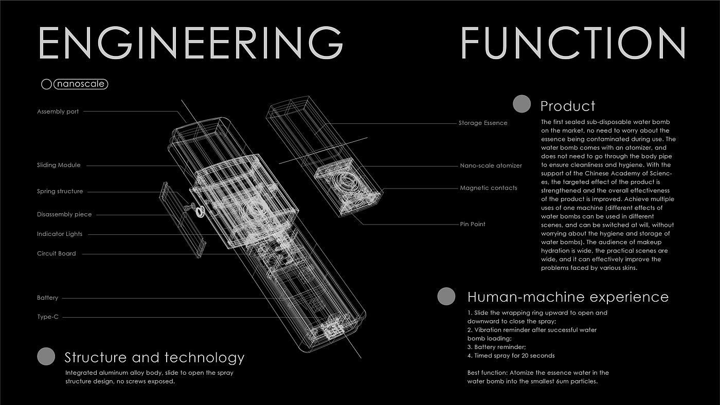 product design，industrial design，A beauty care，Water replenishing instrument，original，structure，packing design，