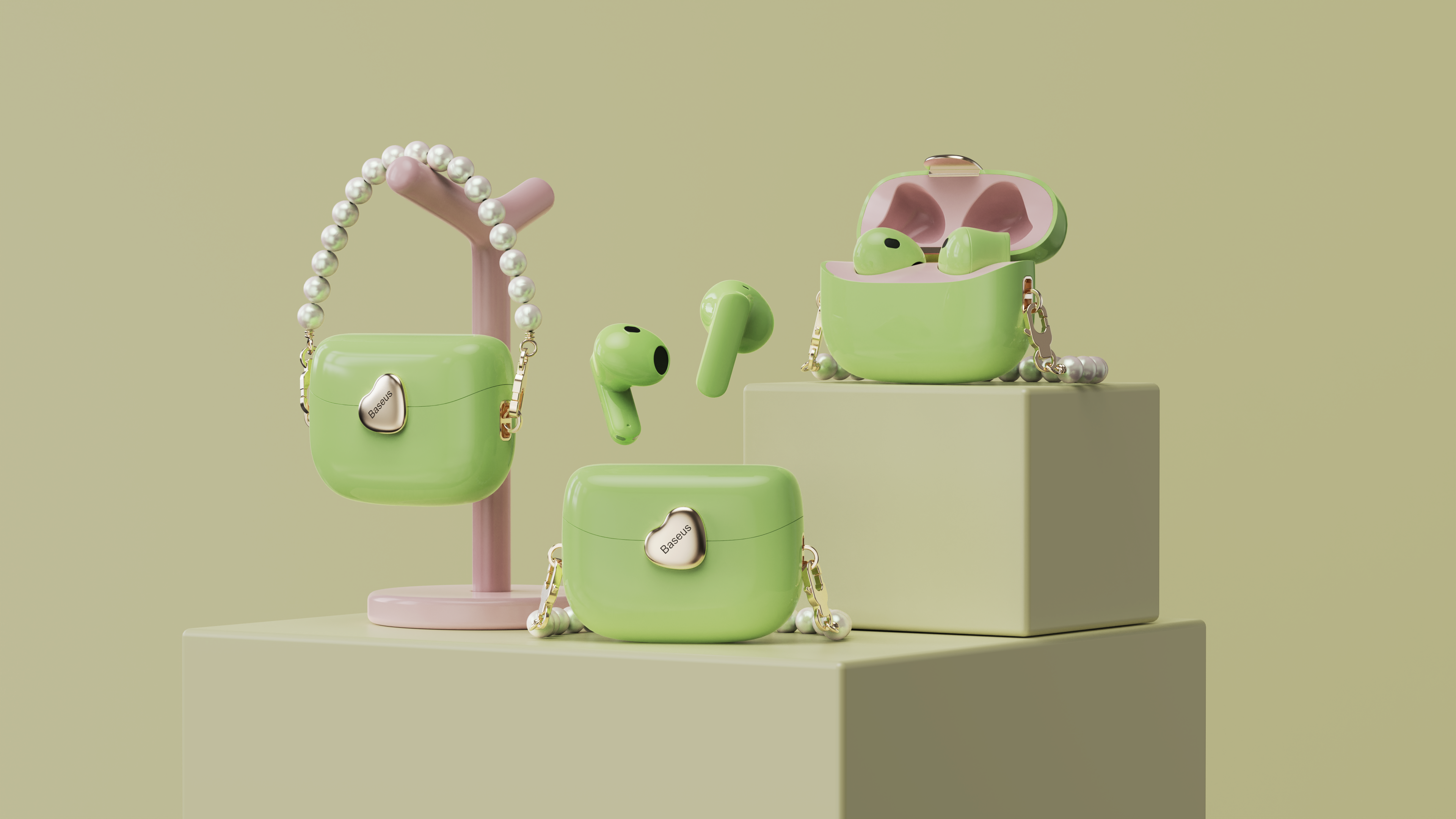 tws，Bluetooth headset，Bag，female sex，dopamine，color，trend，