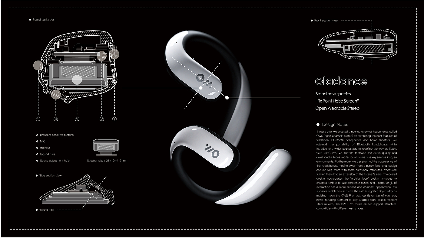 Degree design，product design，headset，3c，electronic product，ows，Open Bluetooth Headset，