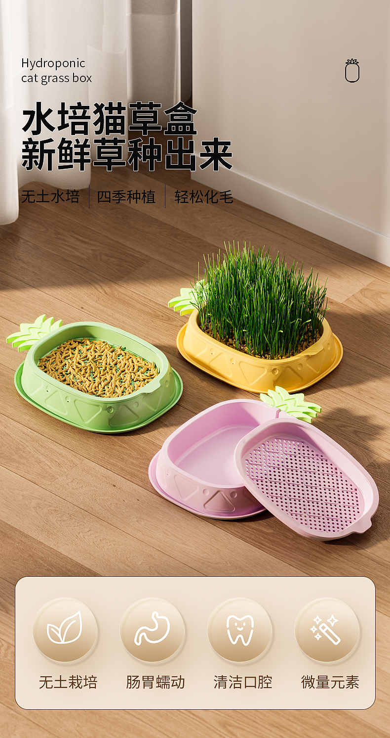 Pets，cat，Cat grass box，pineapple，Detail page，Render，