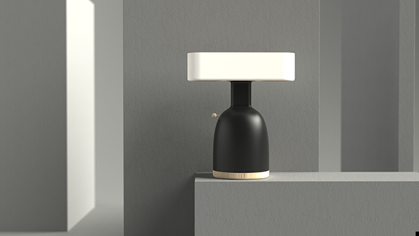 Table lamp design，sound design ，speaker，lamps and lanterns，Creative brain hole，Cylinder design，Wood and plastic，Innovative switching mode，Wind energy，Black and white matching，White and wood，