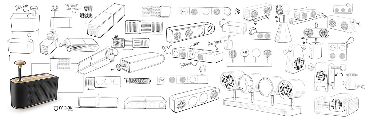 Table lamp design，sound design ，speaker，lamps and lanterns，Creative brain hole，Cylinder design，Wood and plastic，Innovative switching mode，Wind energy，Black and white matching，White and wood，