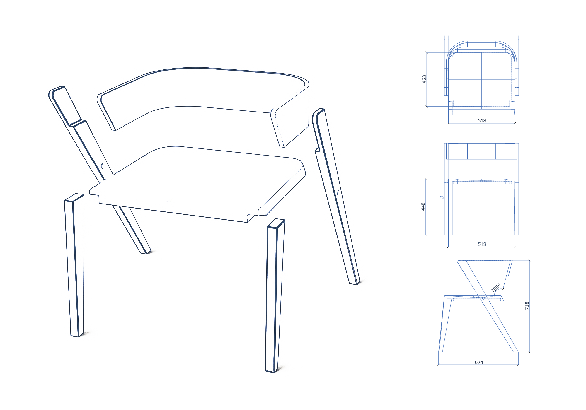 Aplos，chair，Wood materials，Simplicity，