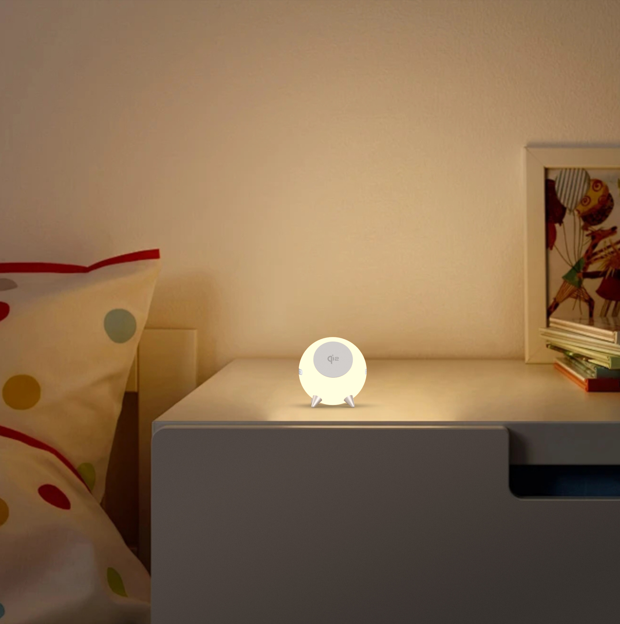 Magnetic suction three-in-one wireless night light，iphone magnetic three-in-one wireless charger with night light，