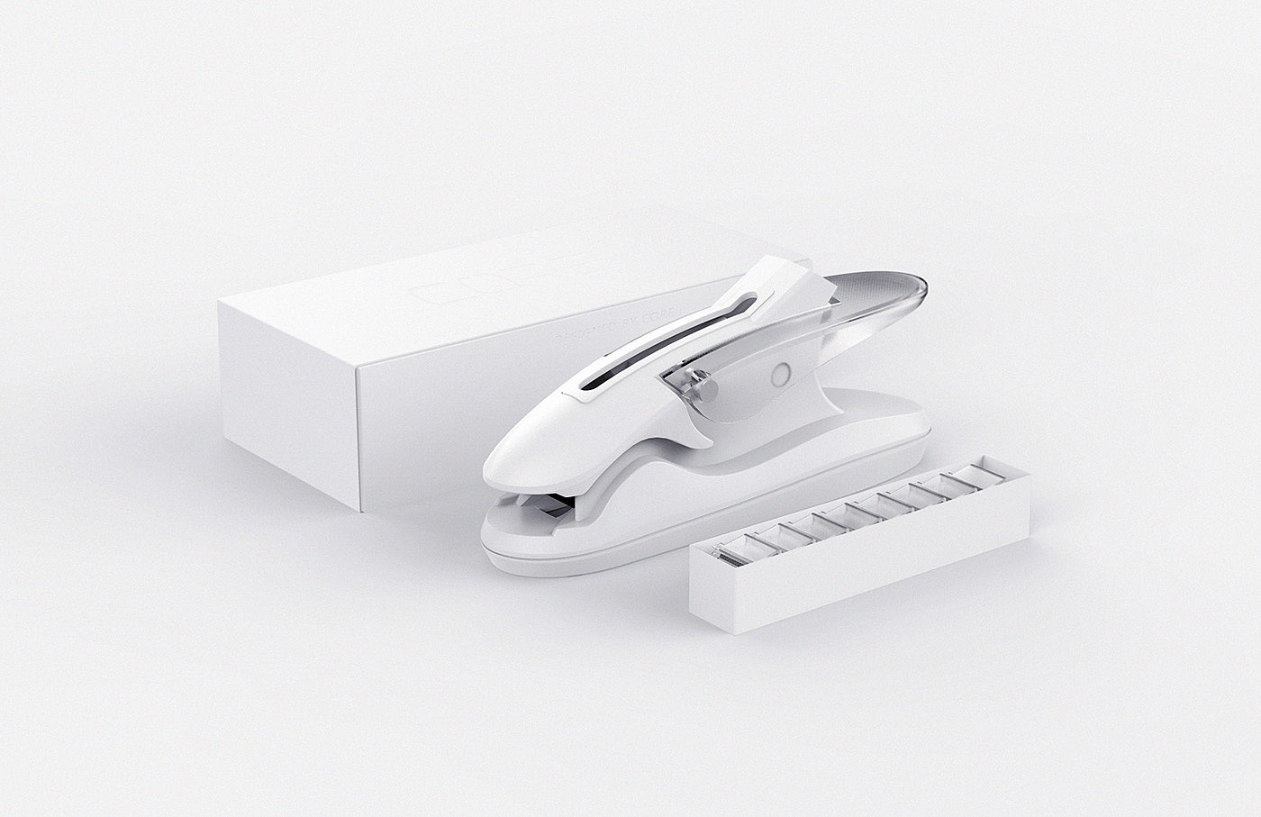 Stapleless，Stapler，white，Creative stationery，Staple less stapler，