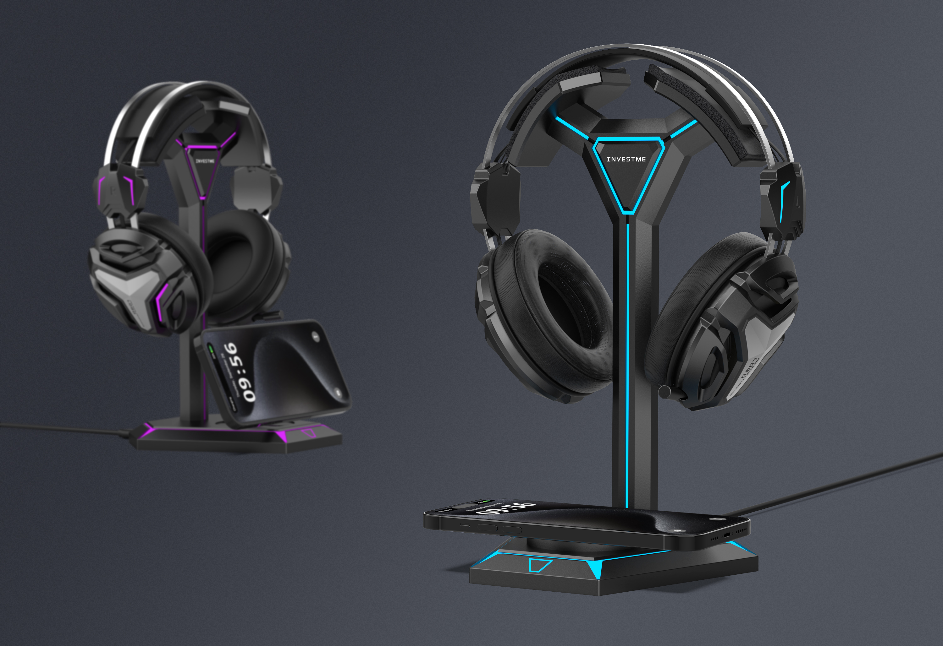 Mecha headset wireless charging，Mecha headset stand with iphone wireless，