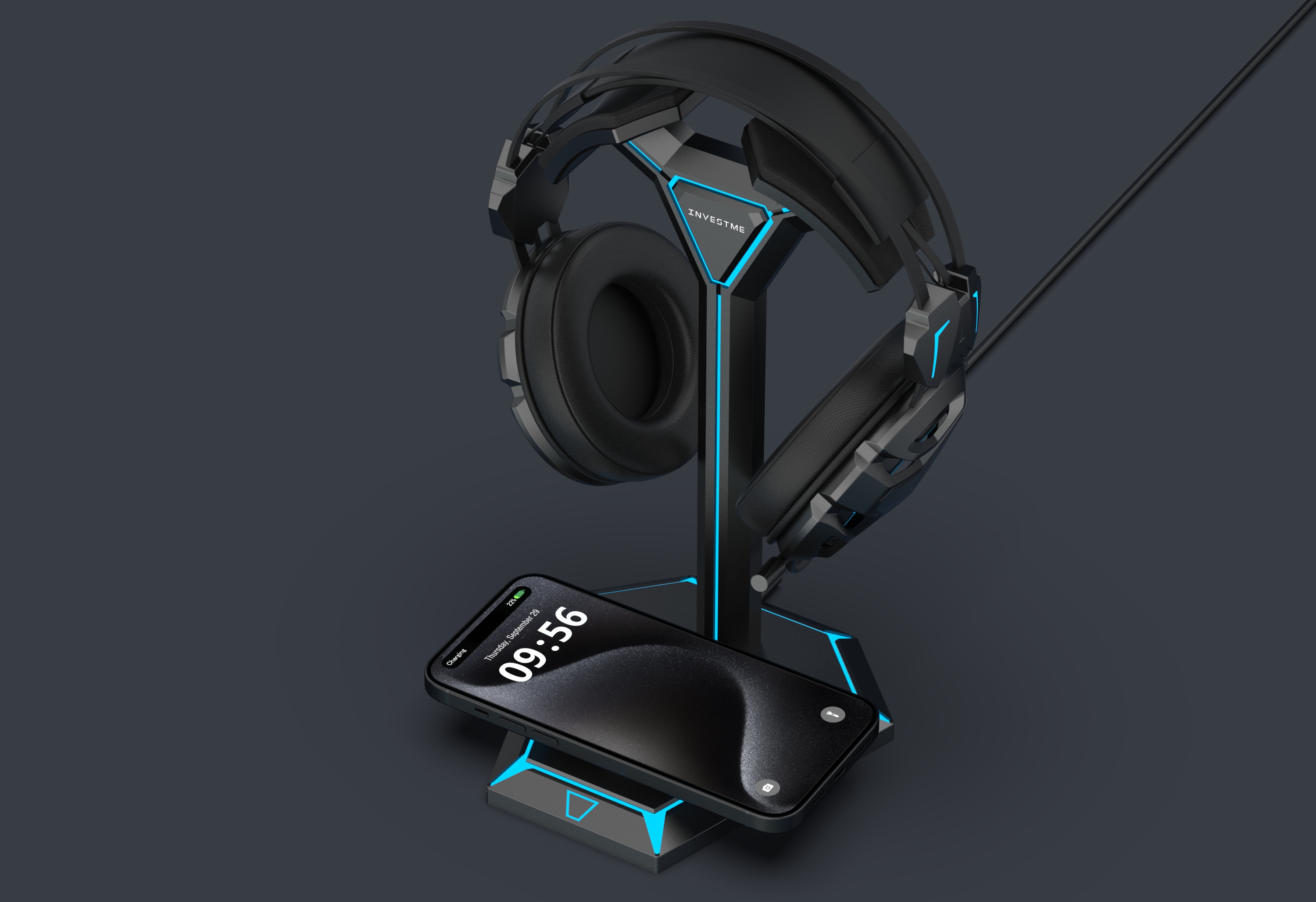 Mecha headset wireless charging，Mecha headset stand with iphone wireless，