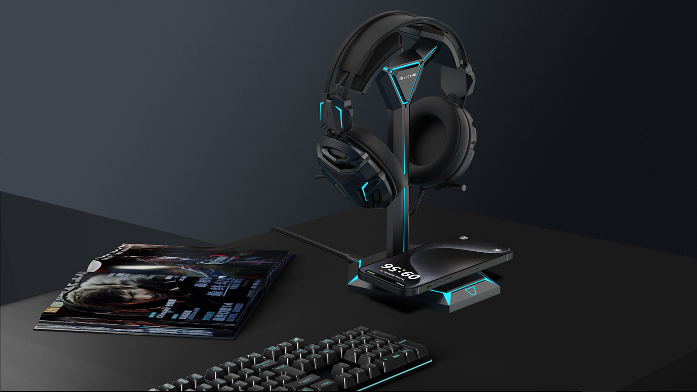 Mecha headset wireless charging，Mecha headset stand with iphone wireless，