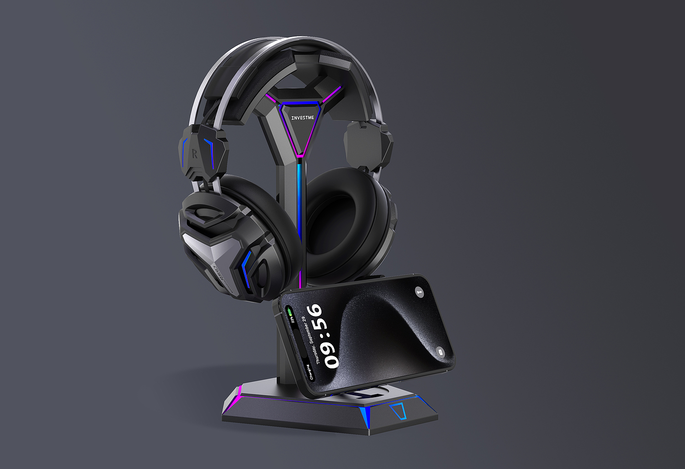 Mecha headset wireless charging，Mecha headset stand with iphone wireless，