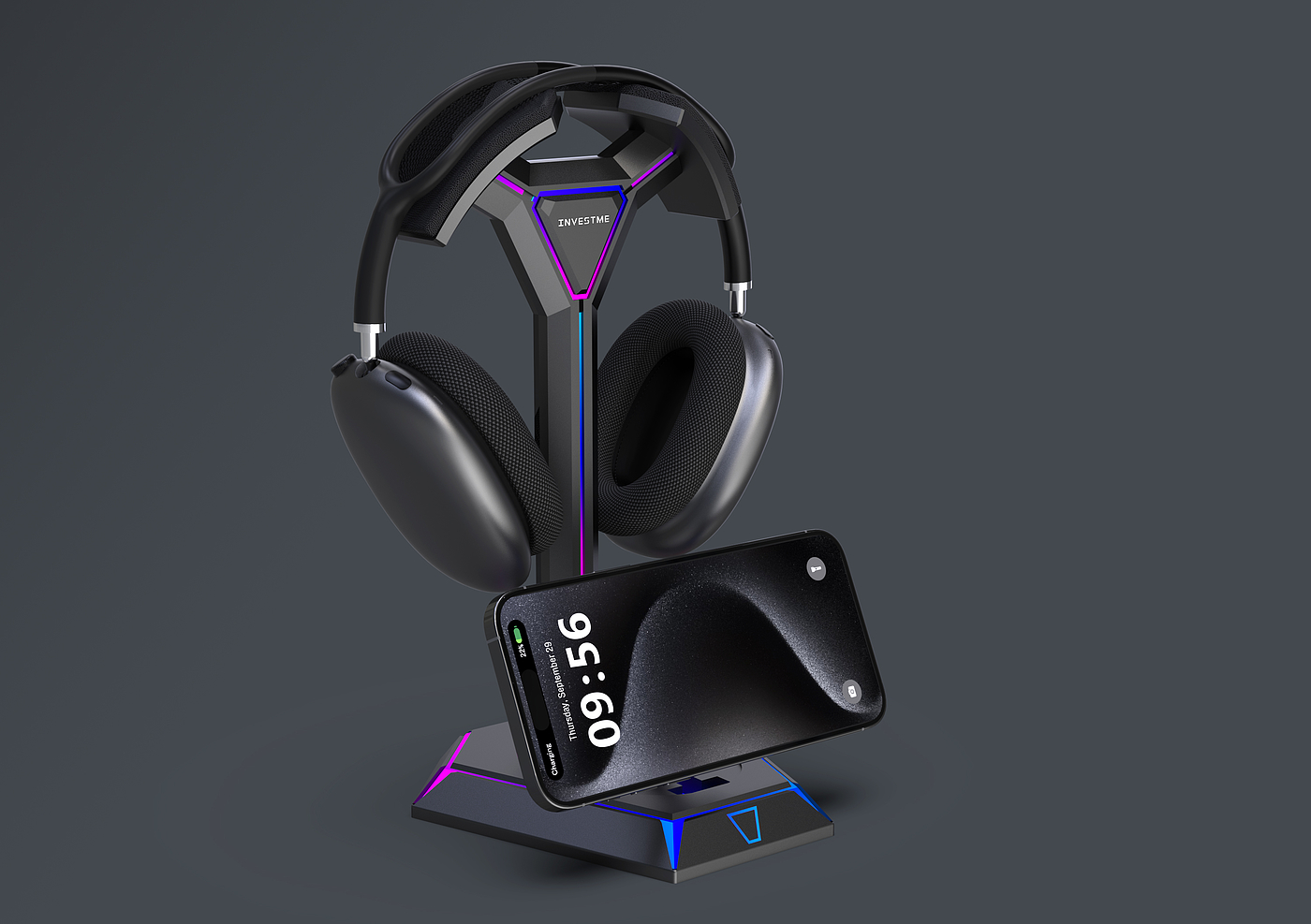 Mecha headset wireless charging，Mecha headset stand with iphone wireless，