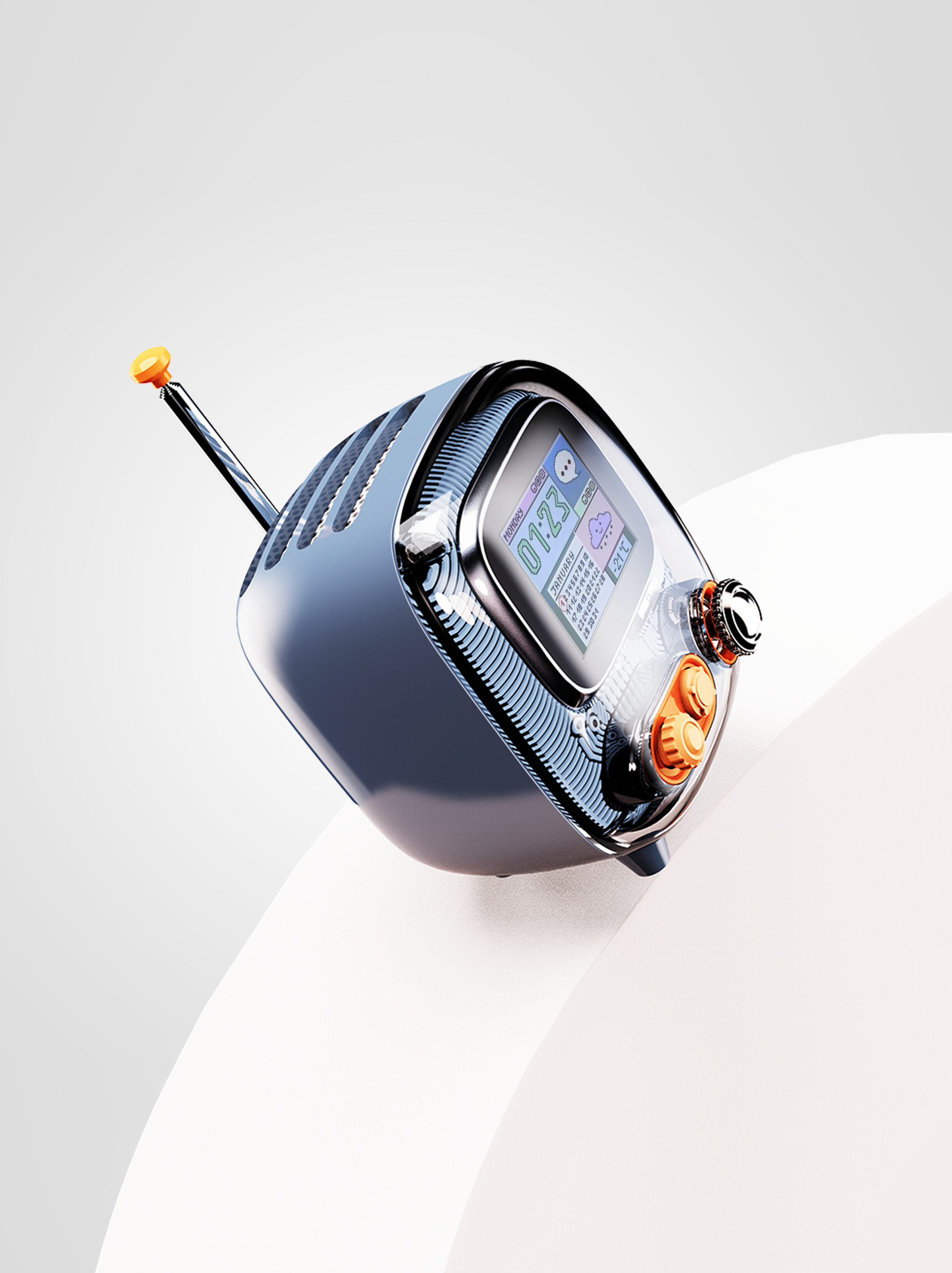 product design，album speaker，Retro small TV，Bluetooth Speaker ，The table is set up.，