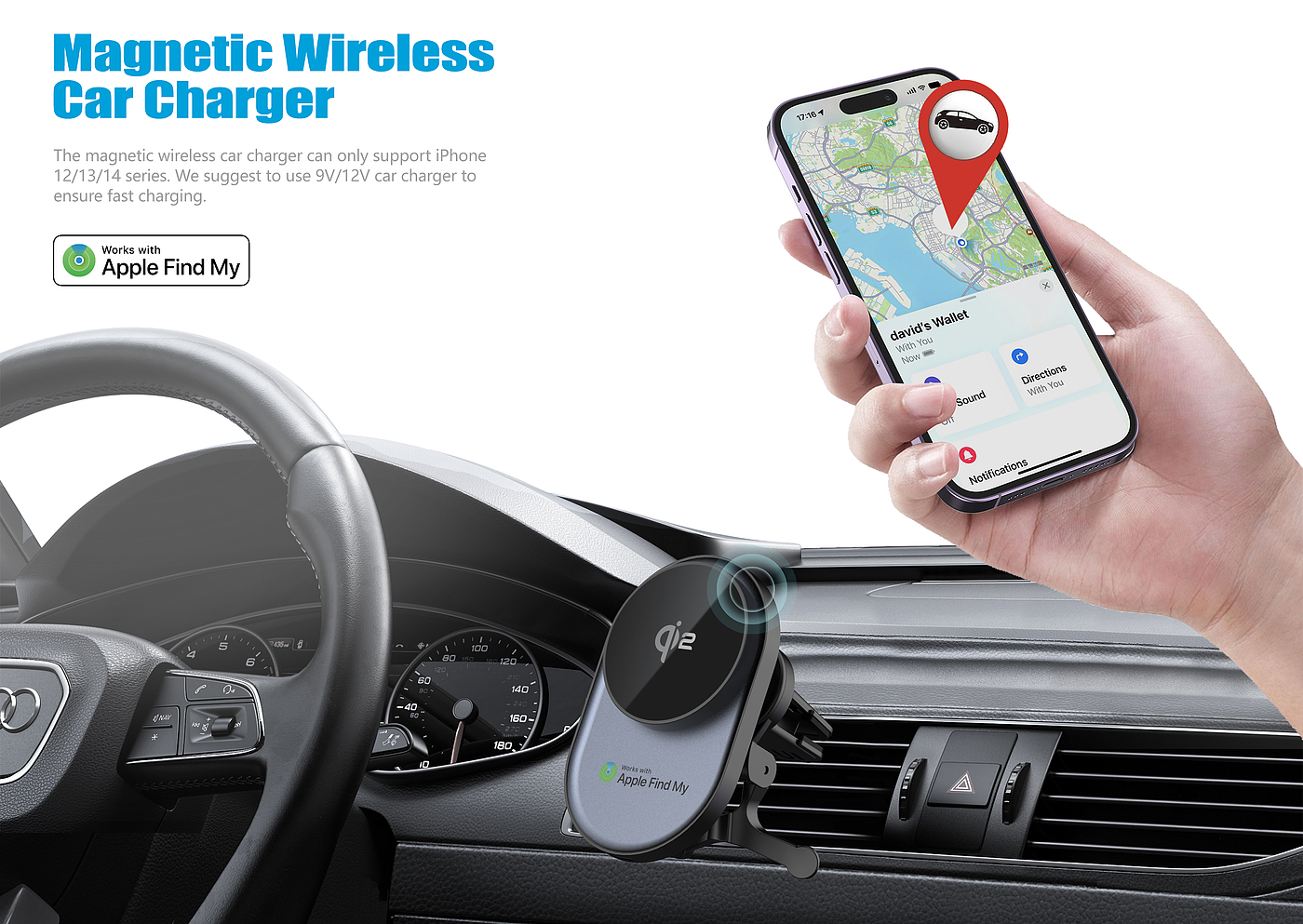 Find My tracking locator magnetic car wireless charger，